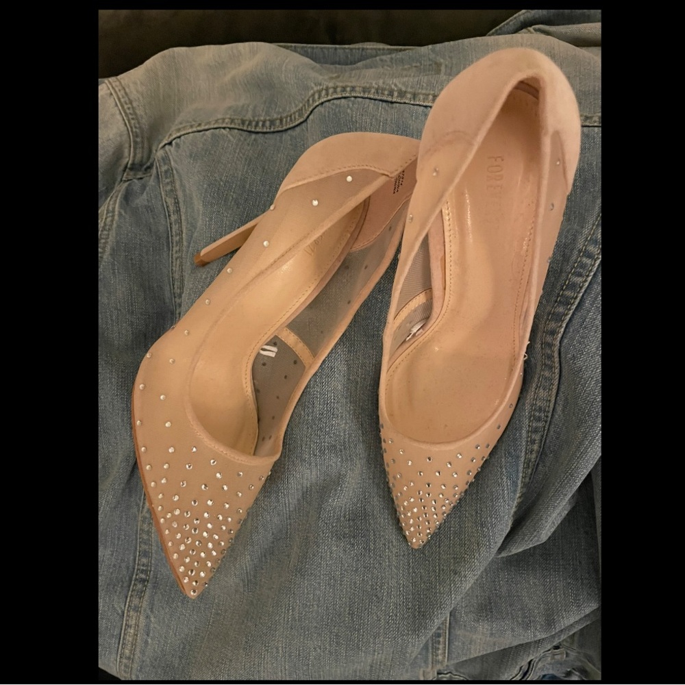 Sheer nude toned embellished pumps, forever 21, size 6.5